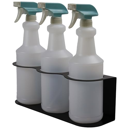 Spray Bottle Holder Wall Mount, 3-Slot Heavy Duty Steel Organizer for Cleaning Supplies and Spray Cans, Garage Storage and Home Organization, Easy Install