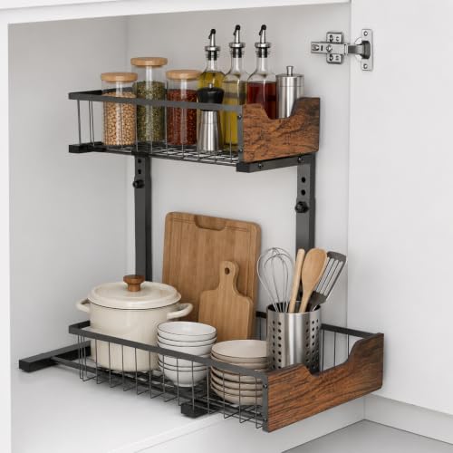 Pull Out Cabinet Shelf 2 Tier Metal Under Sink Organier