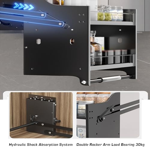 2-Tier Pull Out Kitchen Organizer - Heavy Duty Aluminum Alloy Shelf, 30KG Capacity, Space-Saving Storage Solution for 400mm Cabinets, Easy Access Kitchen Storage System - view 3