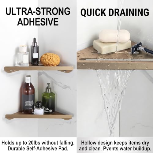 Corner Shower Shelf, 8 Inch Champagne gold 2-PACK Bathroom Corner Organizer, Adhesive Wall Mounted Shower Caddy, Waterproof Rustproof Metal Storage Rack for Shampoo Soap - view 3