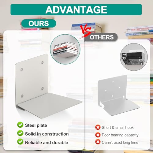 Floating Book Shelves for Wall, Steel Constructed Hidden Bookshelf with Mounting Hardware (Grey, 4pcs) - view 4