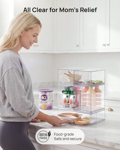 Clear Stackable Storage Drawers Set of 5, Plastic Organizer Bins - view 5