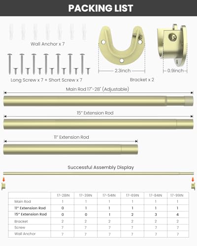 Closet Rods for Hanging Clothes, 17 to 84 Inches Stepless Adjustable Metal Closet Rod, 1.3 Inches Heavy Duty Clothes Hanging Rod for Closet Wardrobes Laundry RV, Verdant Gold - view 6