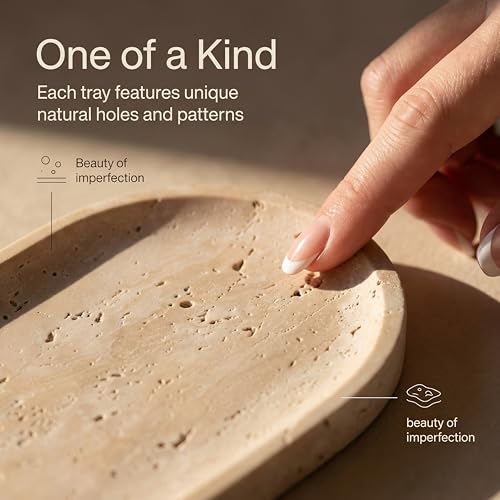 Beige Travertine Vanity Tray | Natural Stone Bathroom Organizer | Perfume & Jewelry Storage for Spa, Bedroom, Kitchen | Non-Slip Waterproof Design,9.8"x4.7"x0.6" - view 5