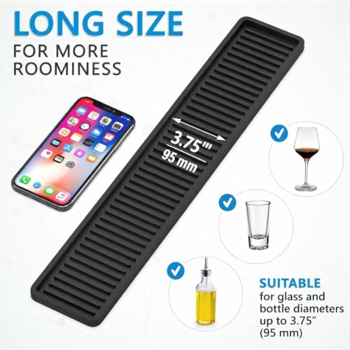 ZAPPOWARE Silicone Kitchen Sink Caddy Sponge Holder 17.7"x 4.33", Black - Bathroom Vanity Tray Organizer, Kitchen Soap Tray for Dish Scrubber, Soap Dispenser and Sponge - view 3