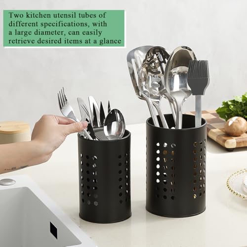 Kitchen Utensils Holder for Counter Top 2 Pieces, Black Stainless Steel Cutlery Holder, Kitchen Essentials Farmhouse Style Home Countertop Organizer - view 4