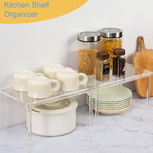 1 Pack Acrylic Cabinet Organizer, Kitchen Countertop Counter Organizer, Clear Spice Rack, Shelf Risers Cabinets for Bathroom, Desk, Dresser Cupboard Organizers and Storage - view 2