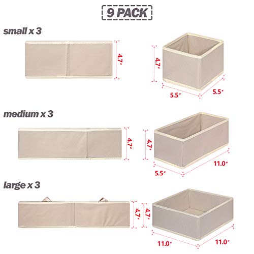 9 Pack Foldable Cloth Storage Box Closet Dresser Drawer Organizer Fabric Baskets Bins Containers Divider for Baby Clothes Underwear Bras Socks Lingerie Clothing,Beige 333 - view 2
