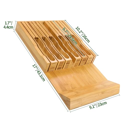 Bamboo Knife Drawer Organizer, Knife Drawer Organizer Insert, Kitchen Drawer Knife Block for 12 Knives and a PLUS Slot for your Knife Sharpener (Without Knives) - view 3