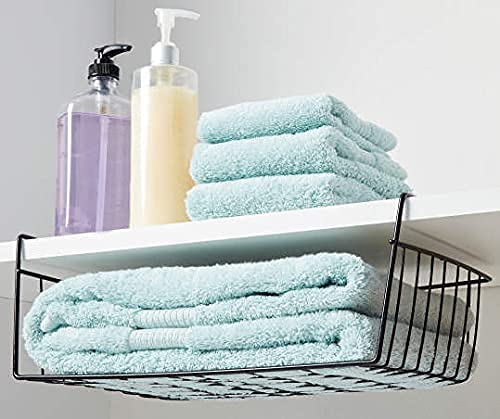 2 Pack Black Under Shelf Wire Basket, Hanging Storage Baskets Under Cabinet Add-on Storage Racks, Slide-in Baskets Organizer for Kitchen Pantry Desk Bookshelf - view 5