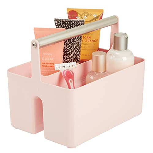 Under Sink Storage – Plastic and Metal Bathroom Caddy for Shampoo and Soaps – Portable Cosmetics Storage Organiser – Blush/Satin