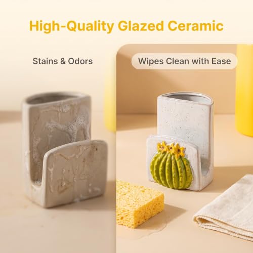 Cactus Ceramic Sponge Holder Kitchen Sink Caddy Brush Dishcloth Organizer - view 5
