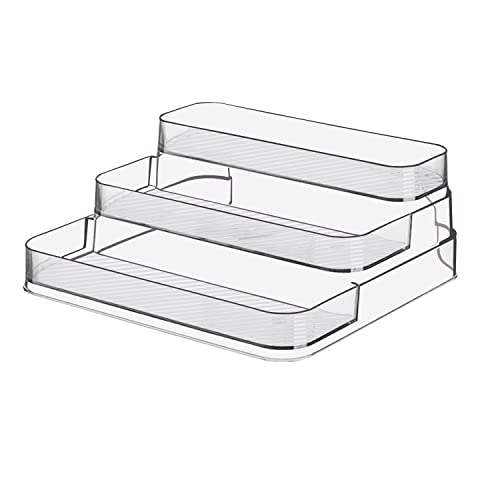 Acrylic Spice Rack, No Assembly Clear 3 Tier Condiment Bottle Shelf Vanity Organizer for Cabinet Kitchen Bathroom (1pcs)