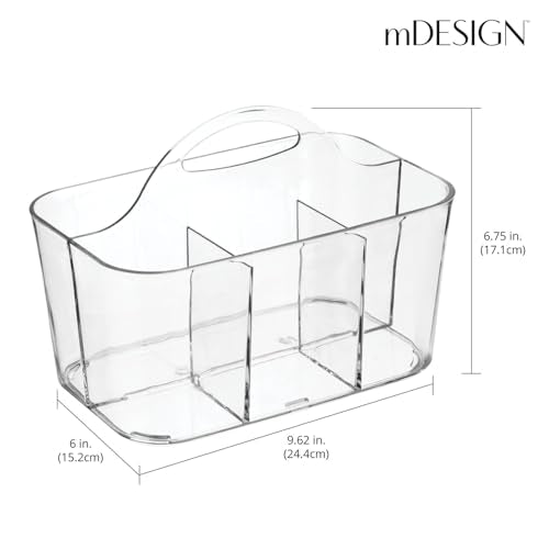 Small Plastic Shower/Bath Storage Organizer Caddy Tote with Handle for Dorm, Shelf, Cabinet - Hold Soap, Shampoo, Conditioner, Combs, Brushes, Lumiere Collection, Clear - view 3