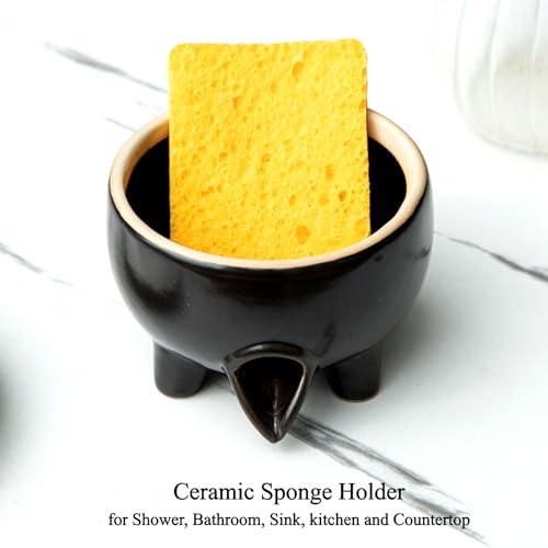 Ceramic Sponge Holder with Drainage, Black Sink Caddy Organizer - view 5