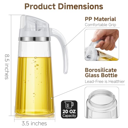 20oz Glass Oil Dispenser Bottle with Auto Flip Cap, White - view 2