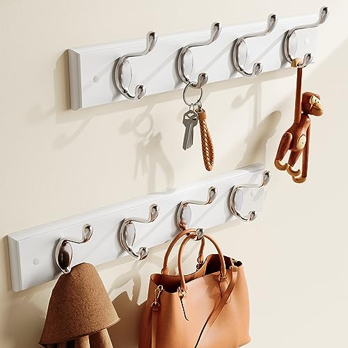 Amada Coat Rack Wall Mount 2 Pack, Coat Hangers with 8 Hooks, White - view 2