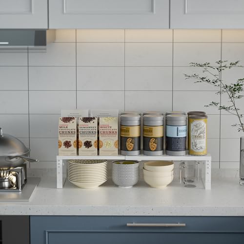 Expandable Spice Rack Kitchen Cabinet Shelf Organizer, Stackable Storage Shelves Racks, Adjustable Counter Shelving for Cabinets, Countertop, Cupboard,Pantry and More(1Pack/White/Medium) - view 2