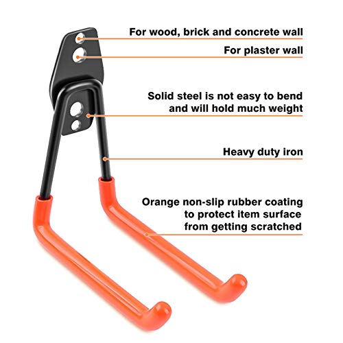Garage Hooks Heavy Duty 14 Pack, Steel Garage Storage Hooks, Tool Hangers for Garage Wall Utility Wall Mount Garage Hooks and Hangers with Anti-slip Coating for Garden Tools, Ladders, Bulky Items - view 3