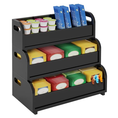 3-Tier Bamboo Tea Bag Organizer, Stackable Tea Holder for Countertop, Black