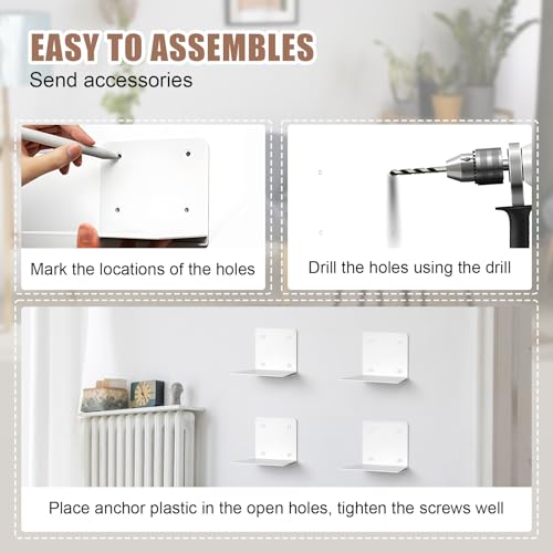 Invisible Floating Bookshelf, Heavy-Duty Hanging Bookshelves, Steel Constructed Wall Mounted Hidden Bookshelf with Mounting Hardware, 6PCS White - view 3
