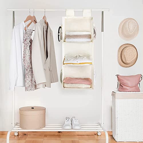 2 Pack 3 Shelf Hanging Closet Organizer with 2 Velcro, Beige - view 2