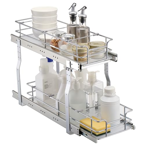 Pull Out Cabinet Organizer,8.5" W x 21" D x15.2 HHeavy Duty Slide Out Pantry Shelves, Chrome-Plated Steel Roll Out Drawers for Home, 10" Wx22 Dx19 H Inside Kitchen Cabinet, Bathroom, Under Sink