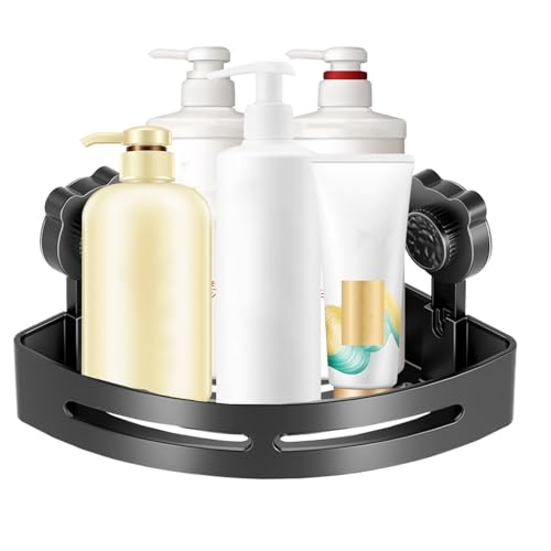 Shower Suction Shelf - Bear Suction Cup Wall Mounted Organizer, No-Drill Bathroom Storage Solution, Strong Adhesive Design | Black Shampoo Holder, Durable Shelves for Inside Shower and Compact Space