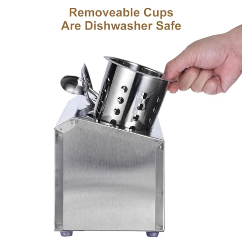Commercial Utensil Holder, Stainless Steel Cylinder Flatware Silverware Utensil Holder Caddy Drying Rack Countertop Silverware Organizer (4 Holes) - view 3