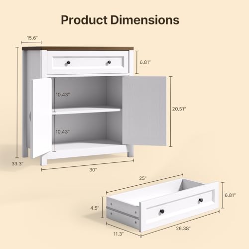 Storage Cabinet with Adjustable Shelf, 2-Door Farmhouse Buffet - view 2