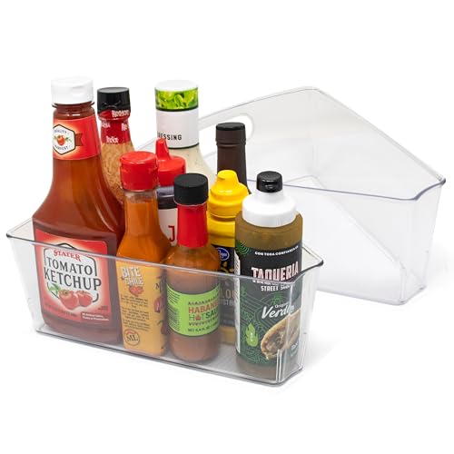 Lazy Susan Deep Organizer Bins, Corner Cabinet Turntable Shelf Storage for Kitchen and Pantry Items, Clear and Sturdy with Built-In Handles, 2 Pack