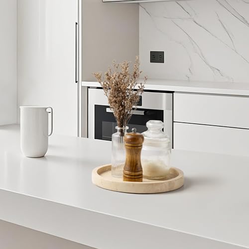 Natural Marble Vanity Tray for Bathroom Kitchen Dresser, Travertine Stone Decorative Trays for Jewelry, Perfume, Cosmetic, Candle, Round Countertop Storage Organizer for Home Decor Beige (WH019) - view 4