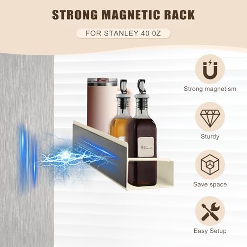 Magnetic Cup Holder for Fridge, Spice Organizer, Stanley Cup & Water Bottle Organizer with Detachable 4 Hooks for Cabinet and Kitchen, Light beige (2 Pack) - view 2