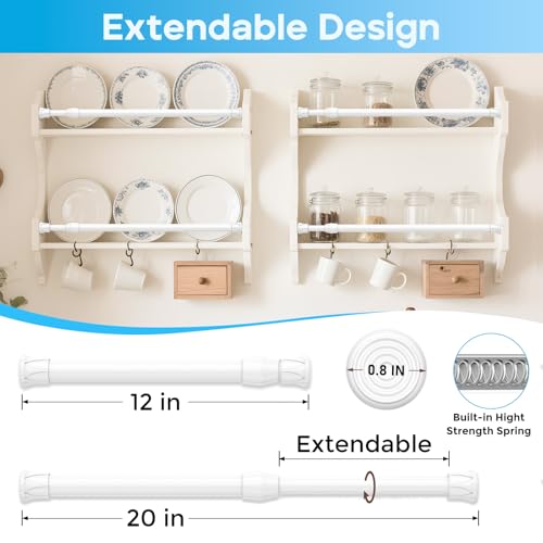 Tension Curtain Rod 12-20inches Small Tension Rods White Adjustable Spring Tension Curtain Rods 6 Pack Mini Curtain Rod Short for Cupboard Closet Rod Kitchen Drawers No Drill Cupboard Cabinets - view 3