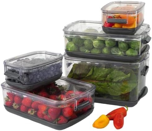 International Prepworks ProKeeper Food Fresh Produce Storage Container Set, 5- Piece, Clear Containers with Gray Sealed Tight Lids - view 4