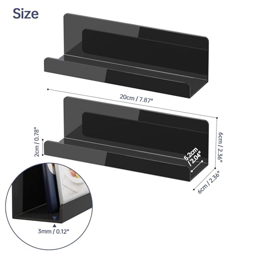 2 Pack Acrylic Magnetic Book Shelf for Whiteboard, 8 in, Black - view 2