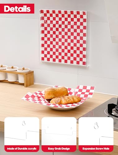 Wall-Mounted Parchment Paper Sheets Holder, Wax Paper & Deli Wraps Organizer for 10×10in/12×12in, Clear Acrylic Dispenser with Screws & Tapes for Kitchen & Bakery, Holds 100–200 Sheets - view 5