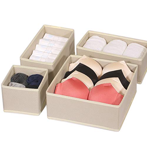 12 Pack Foldable Cloth Storage Box Closet Dresser Drawer Organizer Fabric Baskets Bins Containers Divider for Clothes Underwear Bras Socks Lingerie Clothing, Beige 444 - view 7