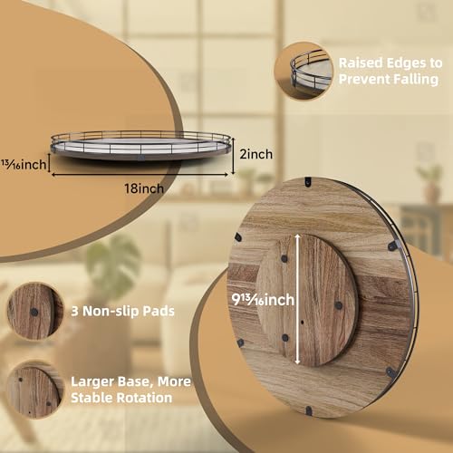 Acacia Wood 18" Lazy Susan Turntable Organizer for Table Top, Farmhouse Large Round Lazy Susan for Cabinet Kitchen Centerpieces Dining Table, for Condiments Charcuterie, Bathroom Vanity Tray Decor - view 2