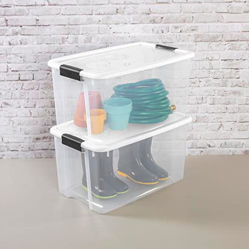Storage System Solution with 106 Quart Clear Latching Storage Tote, 4 Pack and 66 Quart Plastic Stackable Storage Tote, 4 Pack - view 5