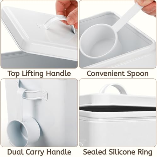10 Lbs Metal Rice Storage Container, Square Rice Canister with Lid and Measuring Scoop, Countertop Sealed Food Storage Container for Cereal, Beans, Pet Food, White - view 3