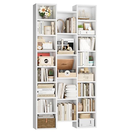 71'' H White Bookshelf with 21 Cubes, Triple Wide Tall Bookshelf - view 7