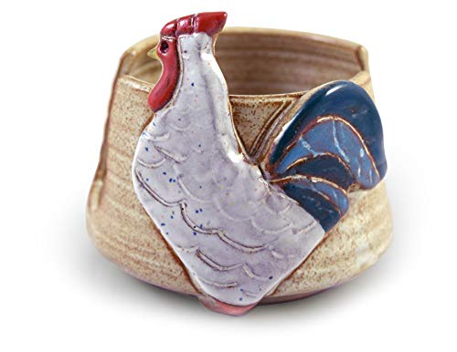 American Handmade Pottery Kitchen Sponge Holder, Farmhouse Rooster Motif