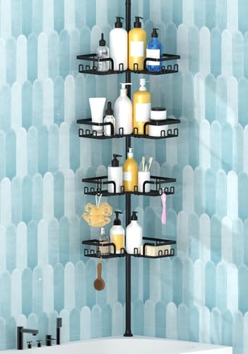 Shower Caddy Corner Tension Pole, Bathroom Organizer, 4-Tier Black