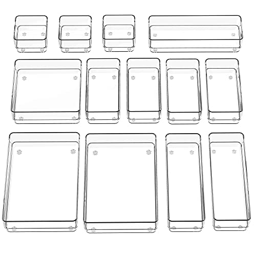 13 PCS Drawer Organizer 5-Size Desk Makeup Drawer Organizer Clear