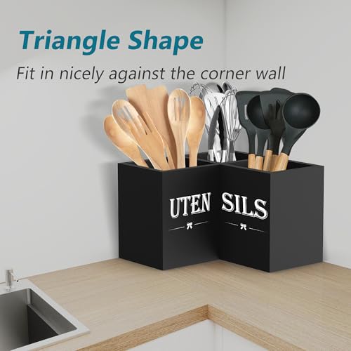 Extra Large Utensil Holder Countertop for Kitchen Counter,Wood,Black - view 5