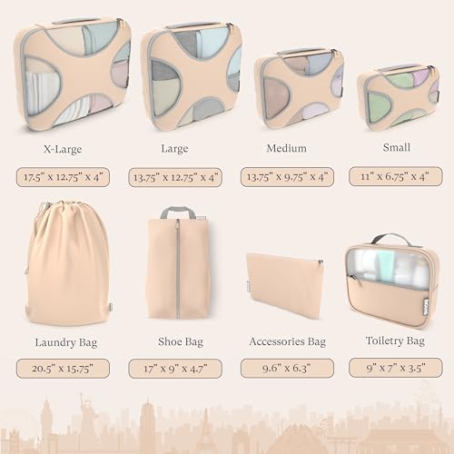 8 Set Packing Cubes for Travel, Shoe & Toiletry Bags (Nude Biege) - view 4