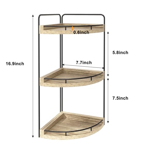 3 Tier Corner Bathroom Countertop Organizer Vanity Shelf Light Brown - view 3