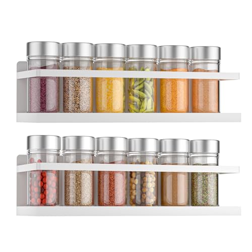 Magnetic Spice Rack for Refrigerator, Magnetic Fridge Shelf for Kitchen Spice Organizer, Spice Rack Wall Mount, Fridge Organizers and Storage (2, White)