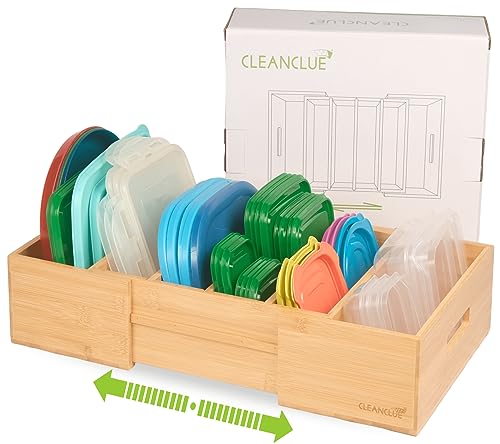 Expandable Bamboo Kitchen Cabinet Organizer for Food Container Lids Holder